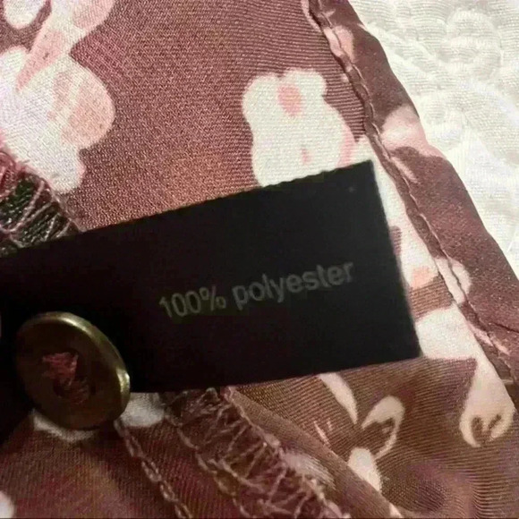 Limited Brown Satin Cherry Blossom Print Blouse‎ - size Small - Picture 5 of 5